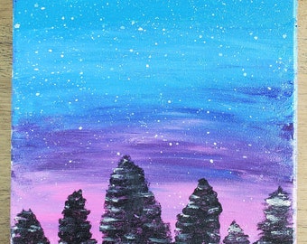 Hand Painted Pretty Night Sky with trees