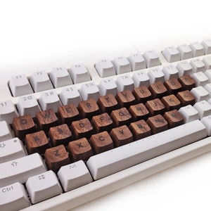 Handmade Engraved Walnut Solid Wood Backlit Artisan Keycap Letters Keyset OEM Profile for All MX Switches Gaming Mechanical Keyboards