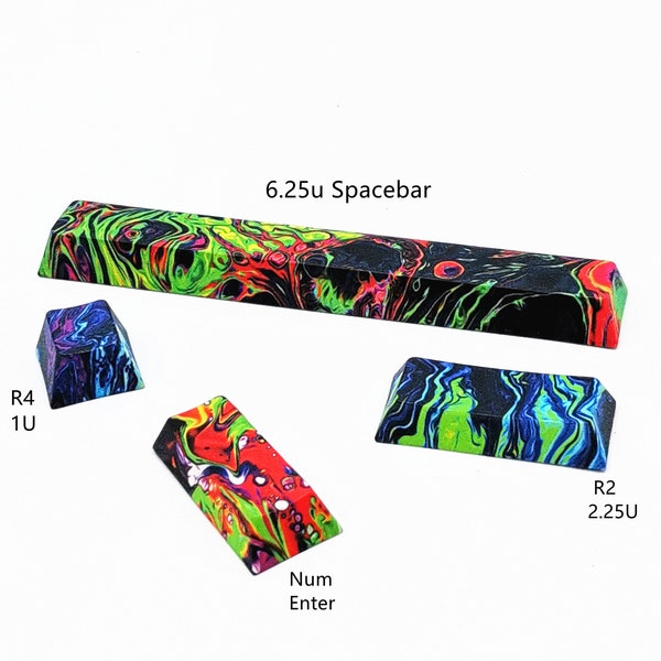 Handmade Graffiti Style Dye-Subbed Artisan Keycap Set R4/Esc 2.25u Enter 6.25u Spacebar Key for All MX Switch Gaming Mechanical Keyboard 4pc