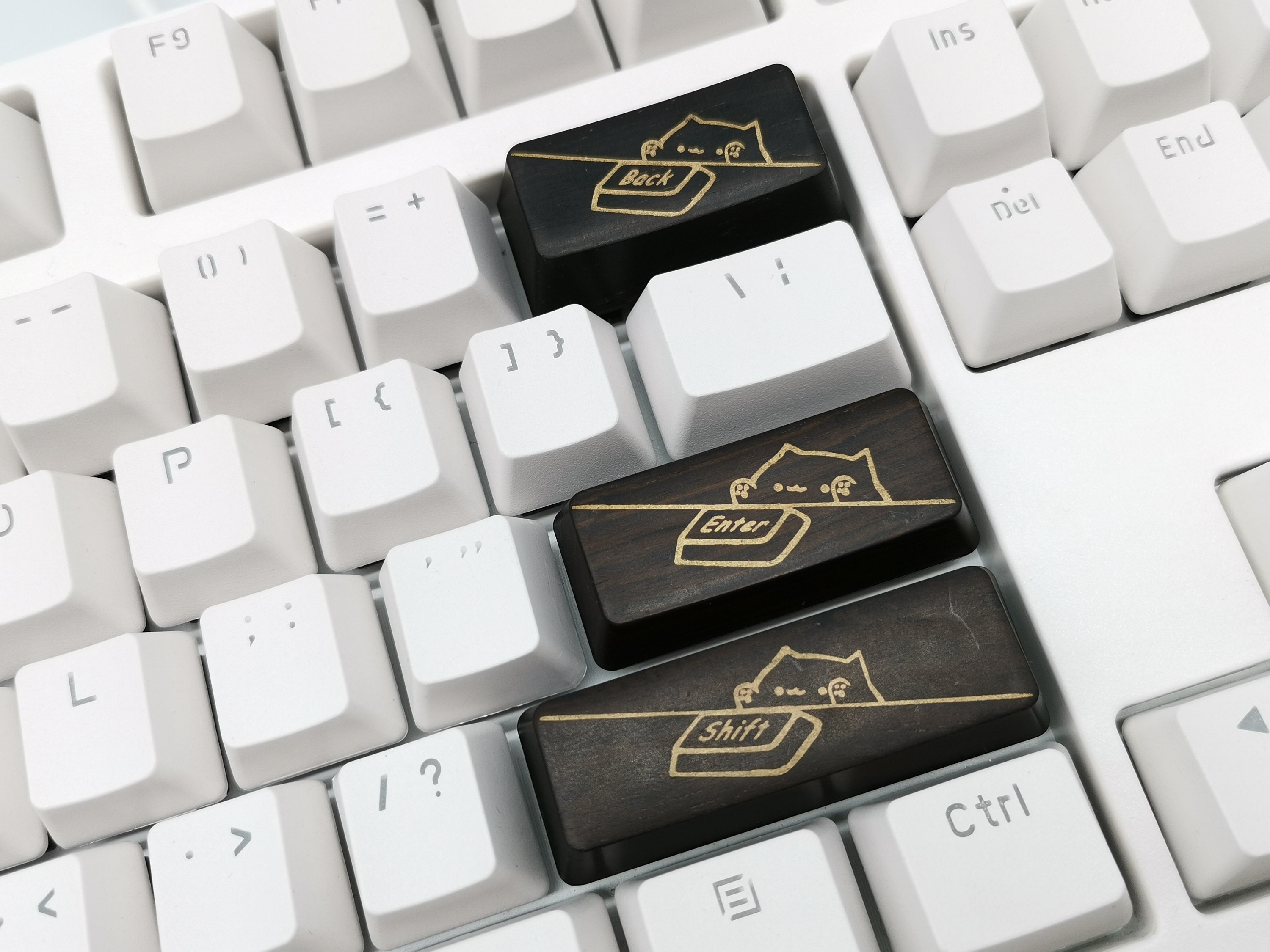 Hand Carved Bongo Cat Ebony Solid Wood Keycap Set Enter Shift - Etsy UK