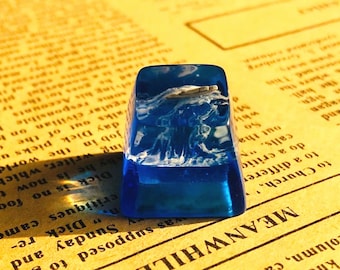 Handmade Sea Wave Resin Backlit Artisan Keycap Shine Through Key Cap  SA Profile for All Cherry MX Switch Gaming Mechanical Keyboards