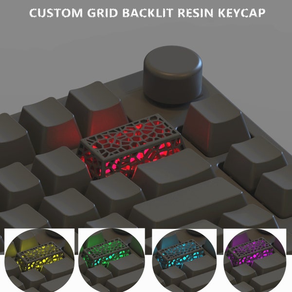 Handmade Grid Hollowing Resin Keycap, Custom Artisan Keycaps,Backlit Translucent Mechanical Key Cap,ESC/R4,Backspace,Gift Collection