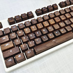 Custom Wooden Full Keycaps Set,Walnut Solid Wood & Resin Backlit Artisan Keycaps ,for Cherry MX Switch Gaming Mechanical Keyboard