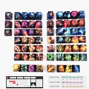 LOL Keycaps League of Legends Characters Game Skill Custom Dye-Sub PBT Keycaps Set for Cherry MX Mechanical Gaming Keyboards, Qwer+Df+B+Esc