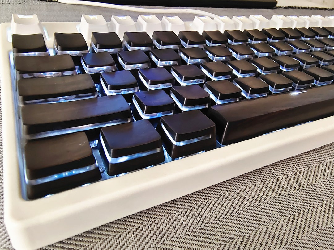 Handmade Ebony Backlit Pudding Keycaps Solid Wood & Resin Artisan