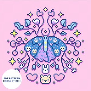 The Bear Bunny Moth- Modern Cross Stitch Pattern - Instant Download PDF - Beginner Friendly