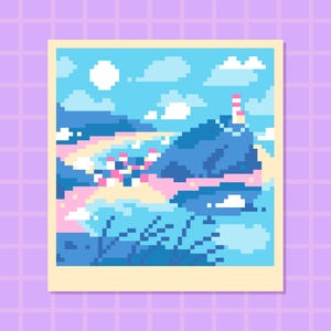 Polaroid Beach City - Modernes Kreuzstich Stickmuster zum sofortigen Download