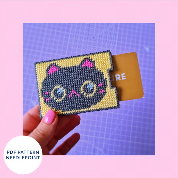 Needlepoint Pattern - Instant Download PDF - Beginner Friendly - Cat Card Holder