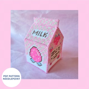Needlepoint Pattern - Instant Download PDF - Beginner Friendly - Strawberry Milk Carton