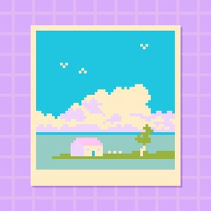 Lake Polaroid - Modern Cross Stitch / Needlepoint Pattern - Instant Download PDF