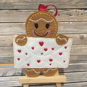 Gestickte Lebkuchen Figur die Ich liebe Dich Buchstabe hält