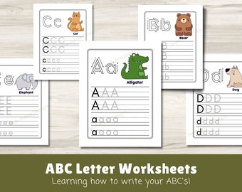 A - Z Pagina's leren schrijven | Afdrukbare alfabetkleurplaten voor kinderen leren | 52 Totaal aantal pagina's
