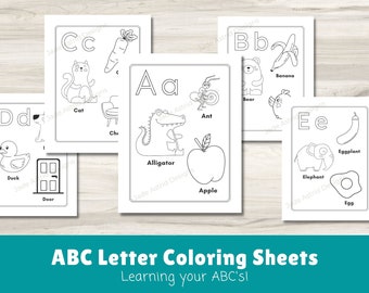 Het alfabet leren werkbladen | A-Z kleurplaten voor kinderen | Afdrukbare alfabetkleurplaten van Jade Astrid Designs