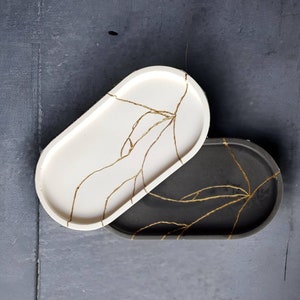 kintsugi tray, mother's day gift, meaningful-unique gifts, oval jewelry tray, concrete dish for candles, gift for her, chic handmade gifts