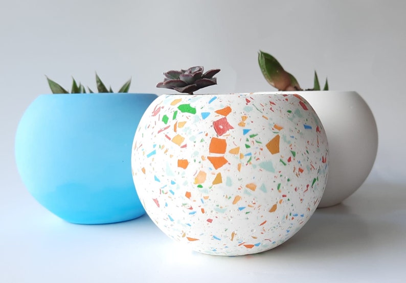 terrazzo planter, mother's day gift, colorful planter, housewarming gifts, cement planter, cement pot, succulent planter, indoor planter image 1