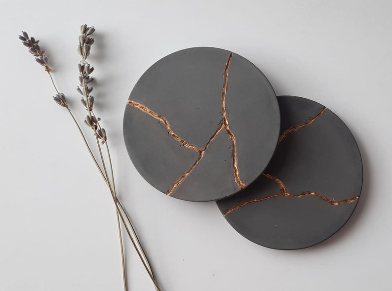 kintsugi coaster set,mother's day gift, unique-meaningful gifts, housewarming gifts, gift for her, drinkware, coaster with holder image 1