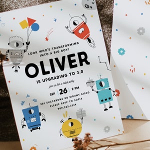 Modèle d'Invitation d'anniversaire robot - invitation à une fête robot - carte d'anniversaire robot - anniversaire sur le thème de l'espace - fête de l'espace - téléchargement immédiat