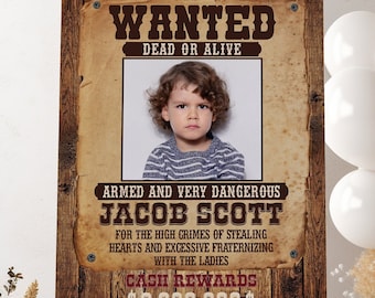 Editable Western Wanted Poster Template - Western Outlaw Reward Sign - Wild West Cowboy Theme Birthday Banner - Editable Instant Download