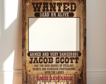 Wanted Photo Booth Prop Frame - Wild West Printable Photo Booth - Outlaw Reward Selfie Favor - Cowboy Birthday Photo Frame, Instant Download