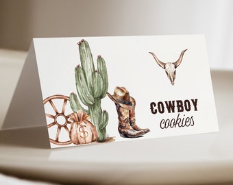 Wild West Birthday Food Tent - Cowboy Theme Party Decor - Country Western Tent Card Template - Rodeo Birthday - Editable Instant Download