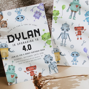 Robot Birthday Invitation Template - Editable Robot Party Invite - Boy Robot Party - Personalized Robot Invites - Instant Download