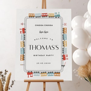 Train Birthday Welcome Sign - Chugga Chugga Two Two Theme Party Decor - Railroad Party Sign Statboard - Editable Instant Download