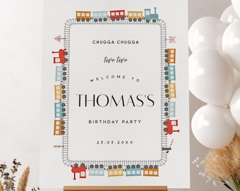 Train Birthday Welcome Sign: Editable Chugga Two Two Party Decor (Digital Download)