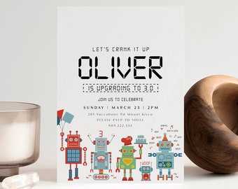 Robot Birthday Invitation Template - Robot Party Invite - Robot Birthday Card - Robot Themed Birthday - Robotics Party - Instant Download