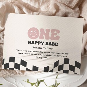 One Happy Babe Birthday Favor Tags Template - Retro Smiley Face First Gift Tags - Sweet Baby Girl Theme Party Favor Label - Instant Download