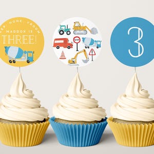 Transportation Birthday Cupcake Toppers: Editable Vehicle Theme Party Decor - Truck Car Traffic Celebration (Digital Download)