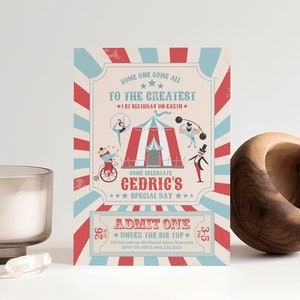 Carnival Invitation Template - Custom Pastel Circus Theme Invite - Vintage Carnival First Birthday Invitation - Editable Instant Download