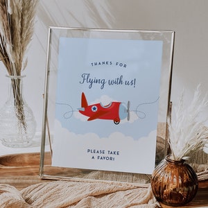 Airplane Birthday Table Sign Template - Custom Aviation Theme Party Decor - Modern Plane Party Signs, Top Signs - Editable Instant Download
