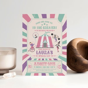 Carnival Invitation Template - Custom Pastel Circus Theme Invite - Vintage Carnival First Birthday Invitation - Editable Instant Download