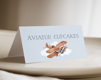 Airplane Birthday Food Tent - Customizable Aviation Theme Party Decor - Pilot Tent Card Template - Modern Plane - Editable Instant Download