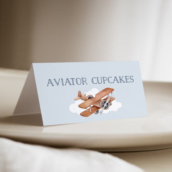 Airplane Birthday Food Tent - Customizable Aviation Theme Party Decor - Pilot Tent Card Template - Modern Plane - Editable Instant Download