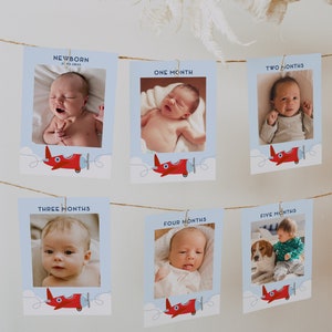 Airplane Birthday Photo Banner - Aviation Party Decor - Time Flies Party Decoration - Birthday Monthly Milestone Card - Instant Download