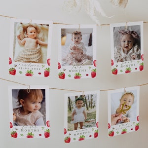 Strawberry Birthday Photo Banner - Berry First Party Decor - Berry Sweet Decoration - Berries Monthly Milestone Card - Instant Download