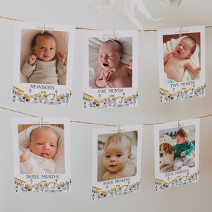 Construction Trucks Birthday Photo Banner - Building Site Party Decor -  Dump Truck - Excavator Monthly Milestone Card - Instant Download