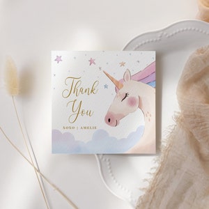 Einhorn Geburtstag Favor Tags Vorlage - Personalisierte Magische Thema Geschenkanhänger - Pastell Einhorn Party - Regenbogen - Bearbeitbar Sofort Download