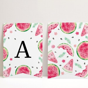 Watermelon Birthday Flag Banner - Summer Party Decor - Girl Birthday Bunting - Watermelon Slices - One in a Melon, Editable Instant Download