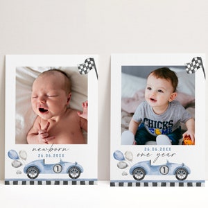 Fast One Birthday Photo Banner - Race Car First Party Decor - Racewagen Vintage Decoratie Maandelijkse Milestone Card - Instant Download