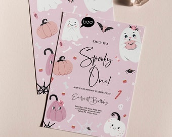 Spooky One verjaardagsuitnodiging - Spooky Ghoul thema verjaardagsuitnodiging - Spooky 1e - meisje Halloween - Ghost Party - bewerkbare Instant Download