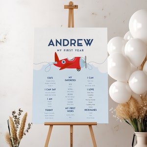 Placa de marco de aniversário de avião - Pôster de festa com tema de aviação personalizado - Festa de aniversário com tema de aviação - Download instantâneo editável