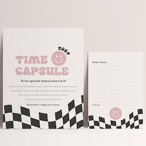 Cápsula do tempo para festa de aniversário de One Happy Babe - Caixa de memórias de primeiro aniversário com rosto sorridente retrô Modelo editável para menina doce Download instantâneo