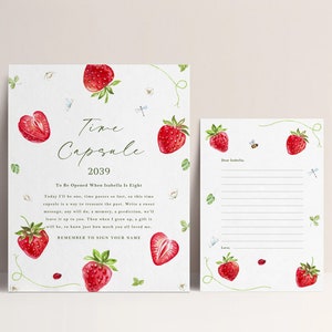 Strawberry Birthday Party Time Capsule - Personalized Berry First Memory Box - Berry Sweet Editable Template - Berries - Instant Download