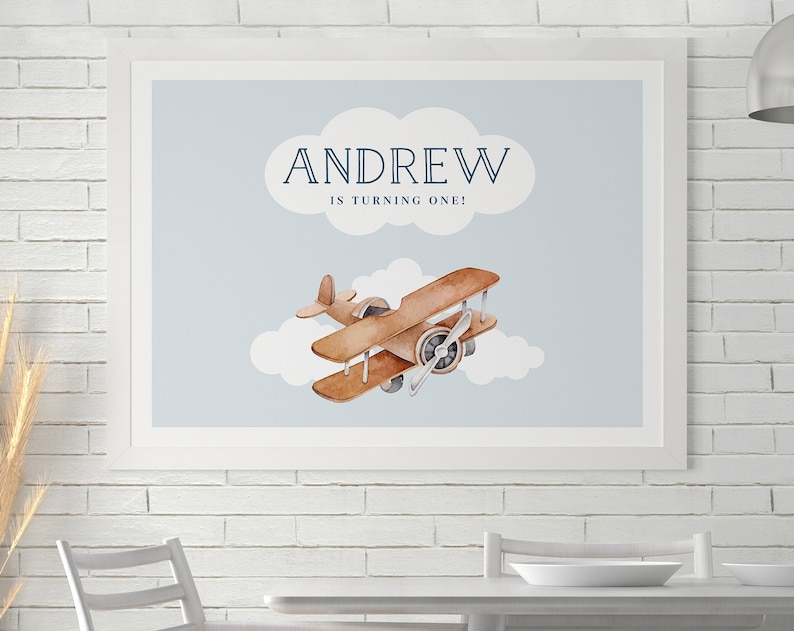 Airplane Birthday Backdrop Custom Aviation Theme Party Banner Modern Plane Aviation Pilot Editable Instant Download