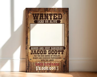 Wanted Photo Booth Prop Frame - Wild West Printable Photo Booth - Outlaw Reward Selfie Favor - Cowboy Birthday Photo Frame, Instant Download