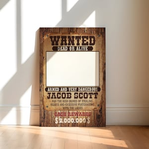 Gezocht Photo Booth Prop Frame - Wild West afdrukbare Photo Booth - Outlaw Reward Selfie Favor - cowboy verjaardag fotolijstjes, Instant Download