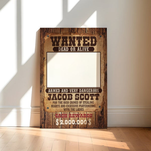 Wanted Photo Booth Prop Frame - Wild West Printable Photo Booth - Outlaw Reward Selfie Favor - Cowboy Birthday Photo Frame, Instant Download