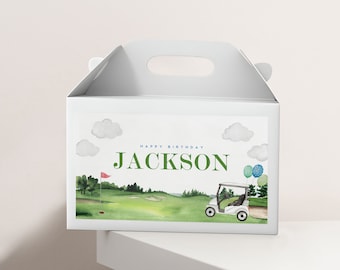 Golf Birthday Gable Box Label - Customizable Golf First Theme Stickers - Masters Golf Party Label - Hole in One - Editable Instant Download